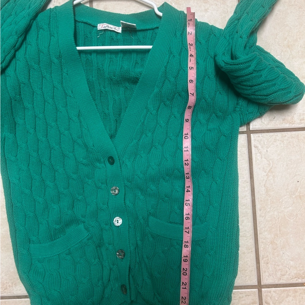 Vintage Talbots women’s chunky knit cardigan Kelly green Large - Picture 6 of 6